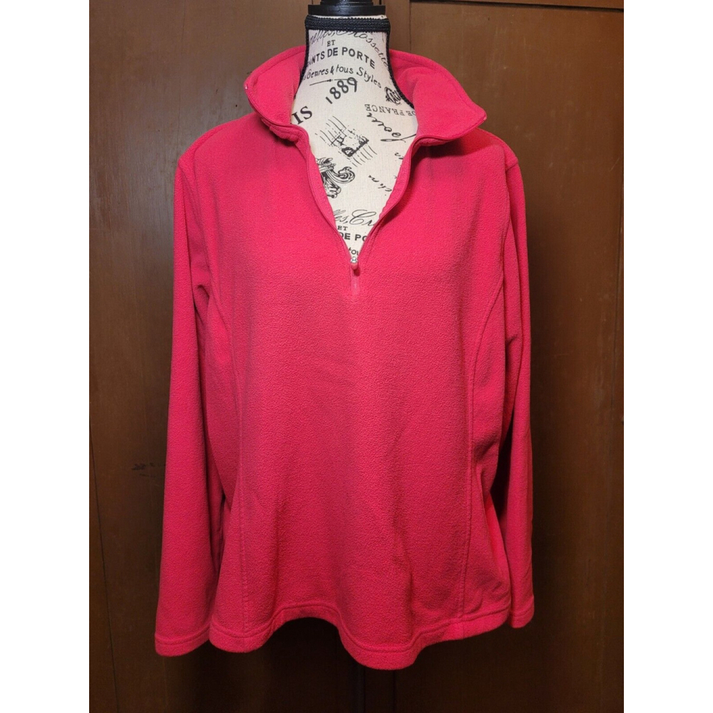 Lands End Sz L 14-16 Girls Berry Pink Fleece 3/4‎ Zip Pullover Jacket Women's S